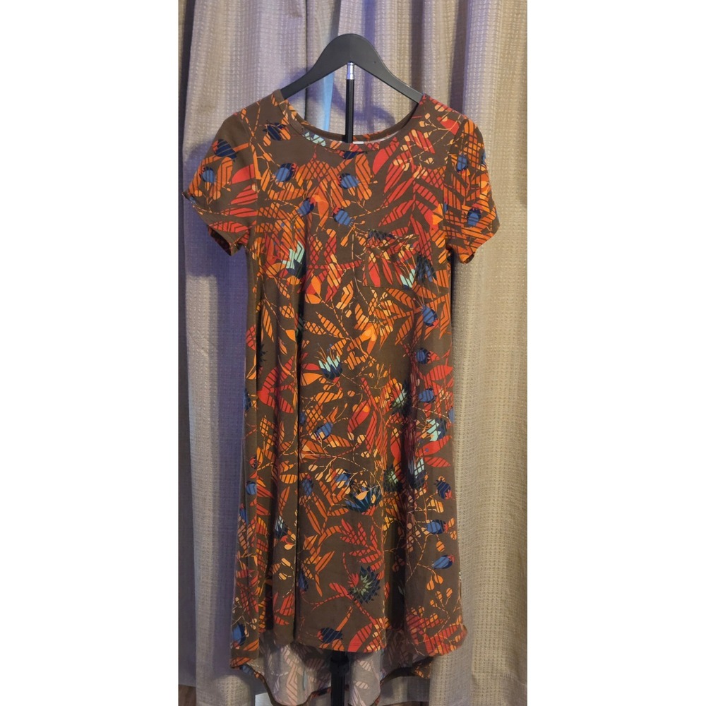 LuLaRoe Short Sleeve Leaf Print Pattern Maxi Dress Women's XS Spandex Blend